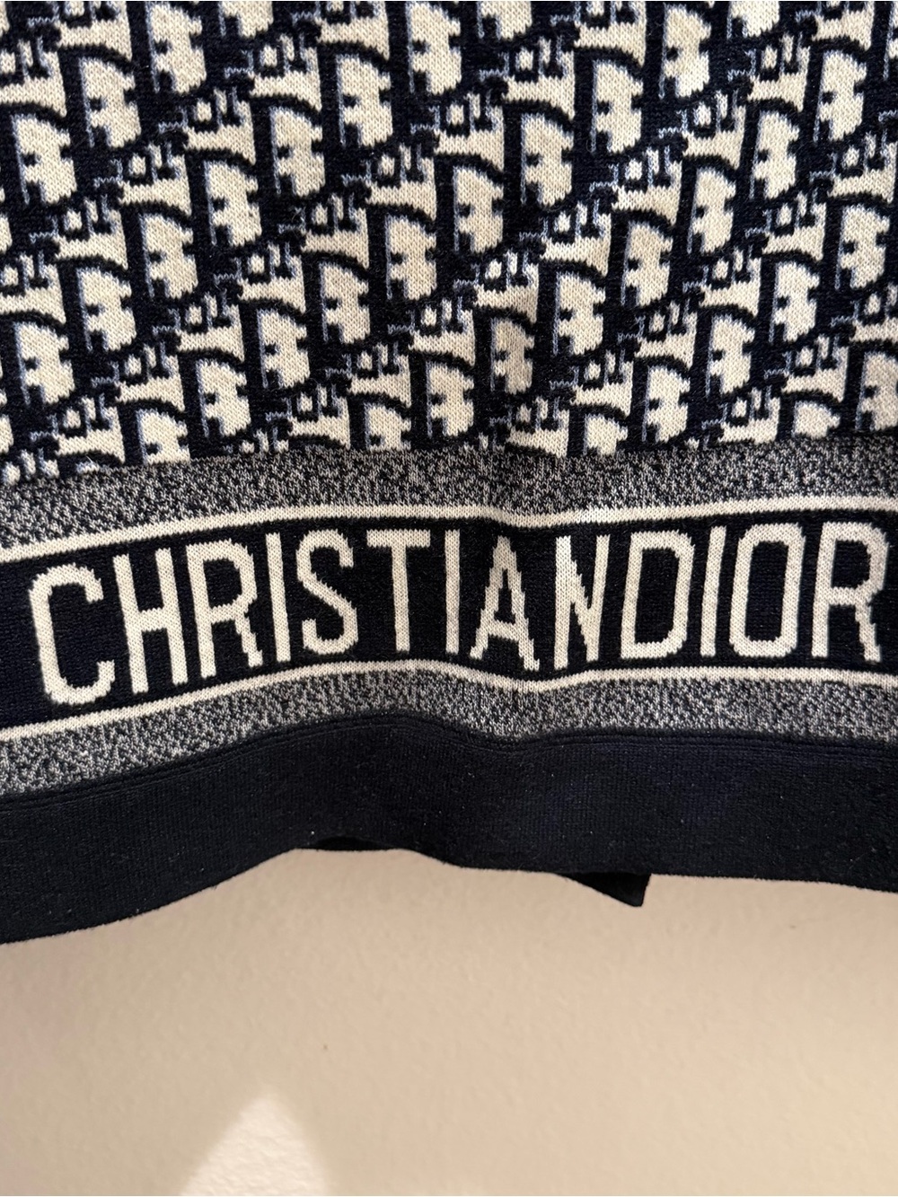 Navy & Cream Monogram Cropped Knit Zip Jacket – Designer Inspired - Picture 6 of 8